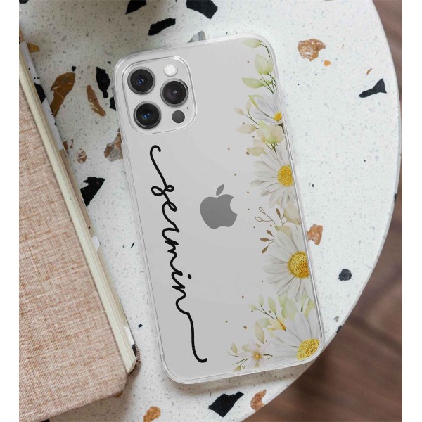 Kişiye Özel Şeffaf Papatyalı Telefon Kılıfı (Sadece iPhone Modelleri)