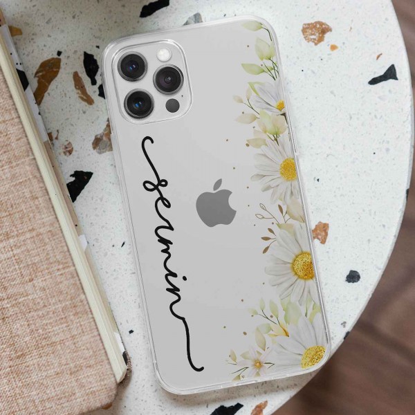 Kişiye Özel Şeffaf Papatyalı Telefon Kılıfı (Sadece iPhone Modelleri)