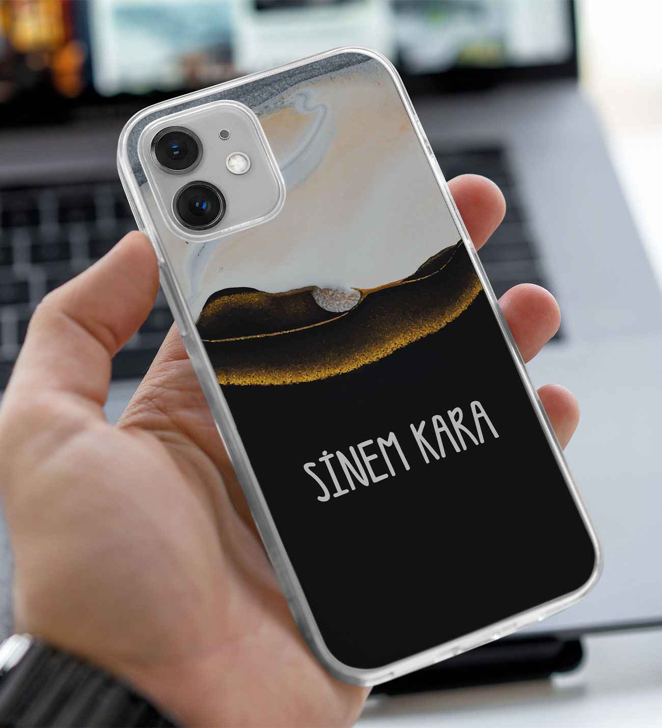 Kişiye Özel Siyah ve Beyaz Granit Tasarımlı Telefon Kılıfı (Sadece iPhone Modelleri)