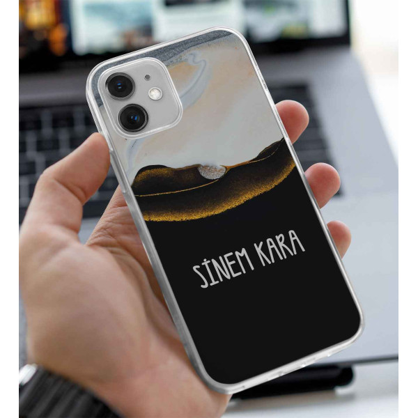 Kişiye Özel Siyah ve Beyaz Granit Tasarımlı Telefon Kılıfı (Sadece iPhone Modelleri)