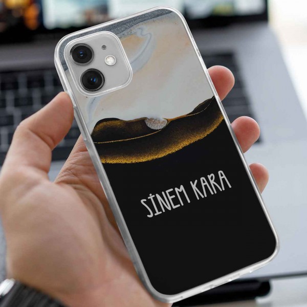 Kişiye Özel Siyah ve Beyaz Granit Tasarımlı Telefon Kılıfı (Sadece iPhone Modelleri)