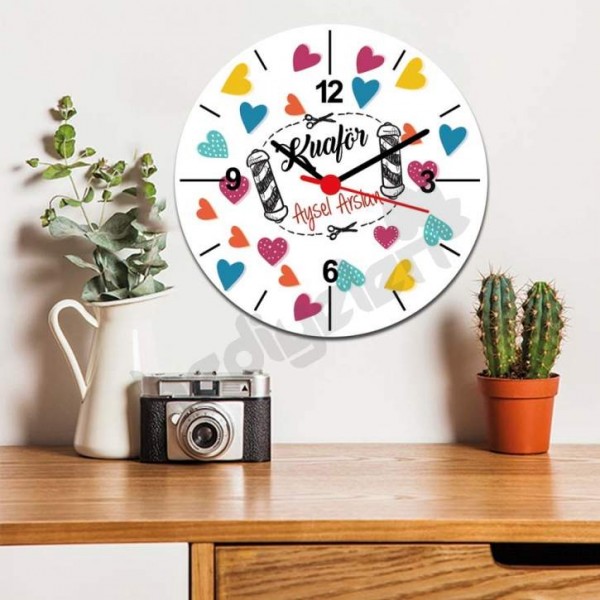 Kuaför Kalp Tasarım Duvar Saati