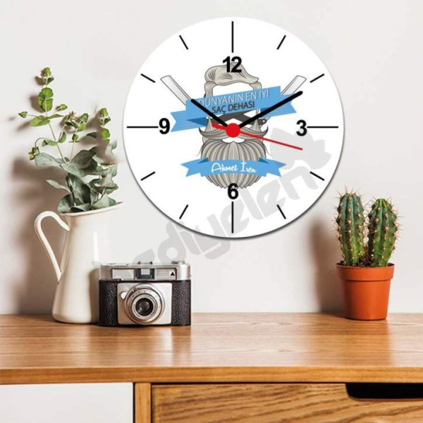 Kuaför Mavi Tasarım Duvar Saati