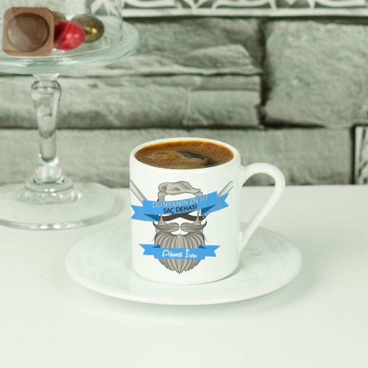 Kuaför Mavi Tasarım Kahve Fincanı