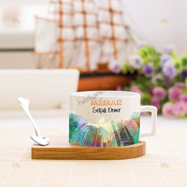 Mimar Turuncu Modern Tasarım Stantlı Fincan