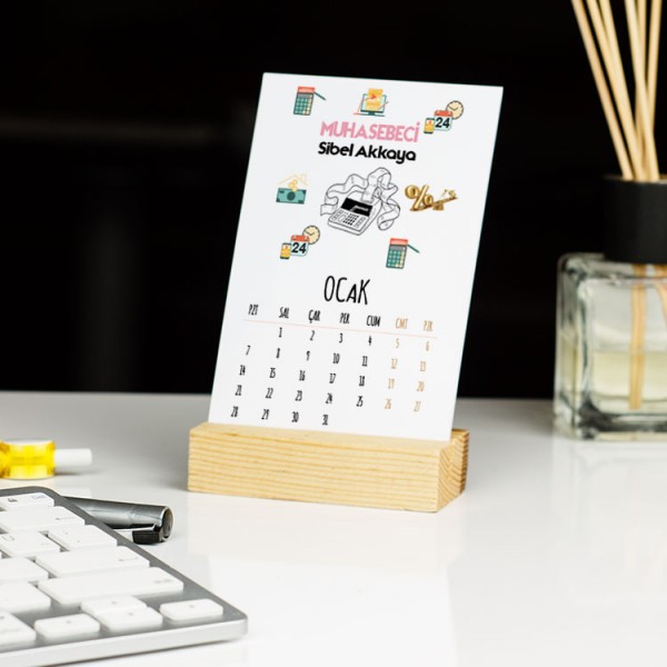 Muhasebeci Pembe Tasarım Masa Takvimi
