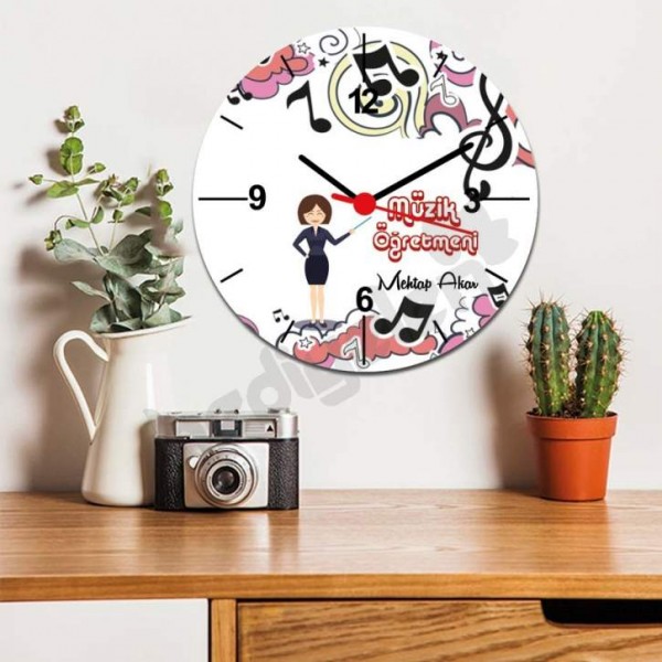 Müzik Öğretmenine Hediye Kırmızı Tasarım Duvar Saati