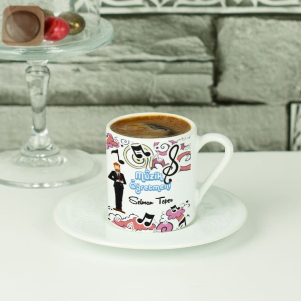 Müzik Öğretmenine Hediye Mavi Tasarım Kahve Fincanı