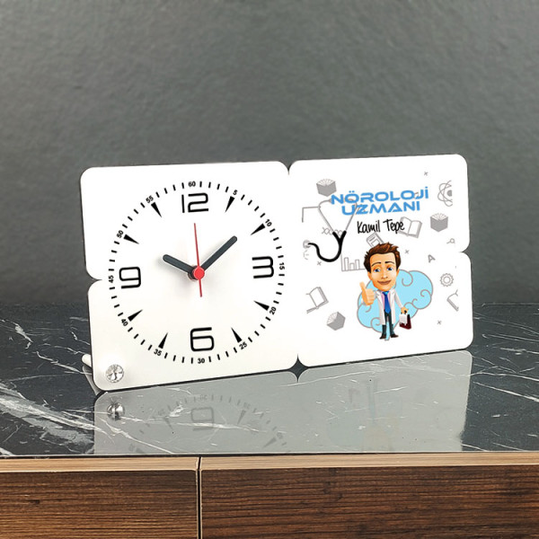 Nöroloji Uzmanı Ahşap Masa Saati