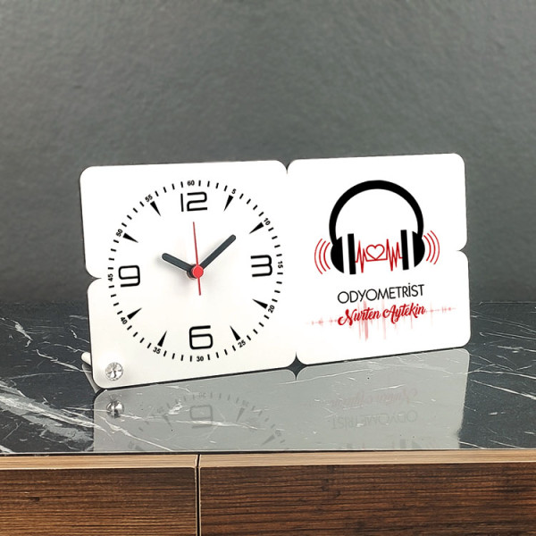 Odyometriste Hediye Ahşap Masa Saati