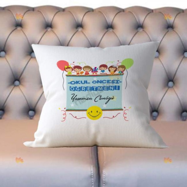 Okul Öncesi Öğretmenine Hediye Mavi Tasarım Yastık