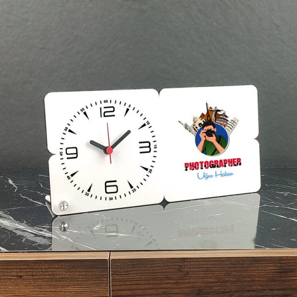 Photographer Ahşap Masa Saati