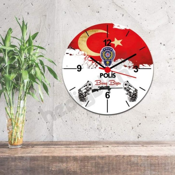 Polis Bayrak Tasarım Duvar Saati