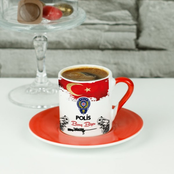Polis Bayrak Tasarım Kırmızı Kahve Fincanı