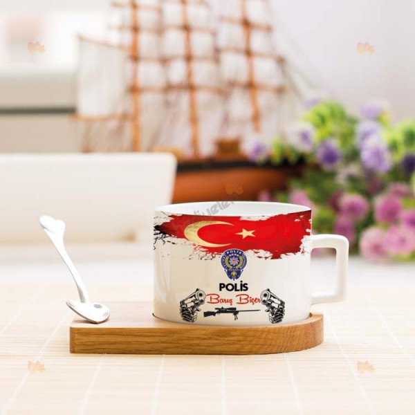 Polis Bayrak Tasarım Stantlı Fincan 001