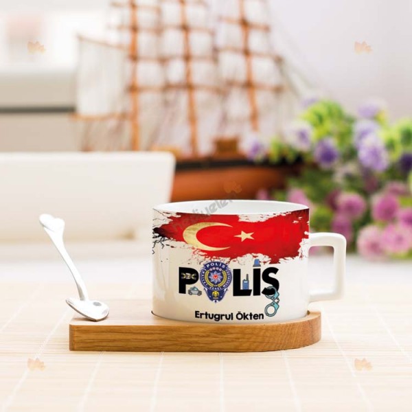 Polis Bayrak Tasarım Stantlı Fincan 002