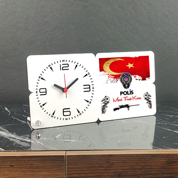 Polise Hediye Ahşap Masa Saati 002
