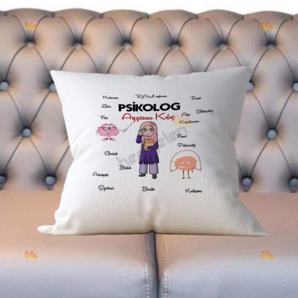 Psikolog Baş Örtülü Figür Yastık