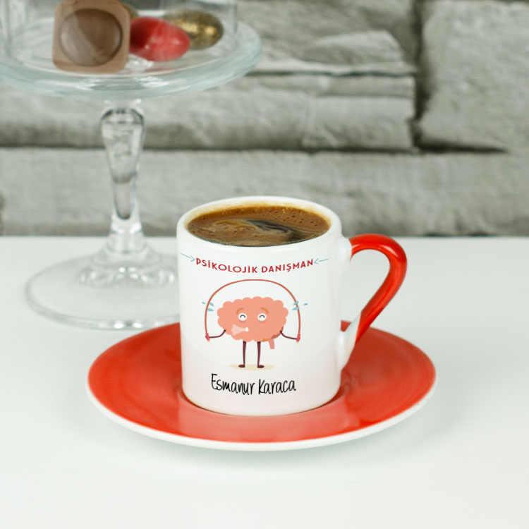Psikolojik Danışman Kırmızı Beyin Tasarım Kahve Fincanı