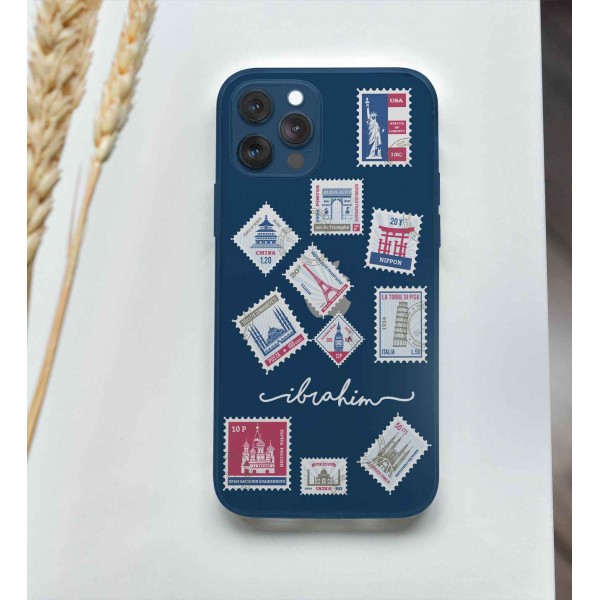 Pul Tasarımlı Şeffaf Telefon Kılıfı (Sadece iPhone Modelleri)