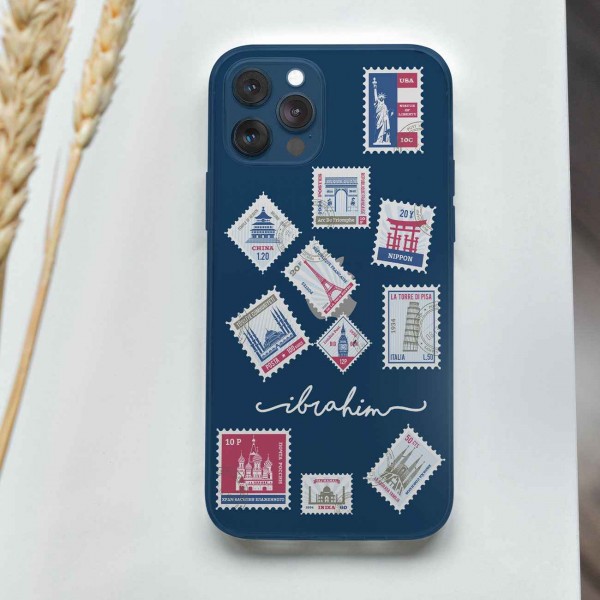 Pul Tasarımlı Şeffaf Telefon Kılıfı (Sadece iPhone Modelleri)