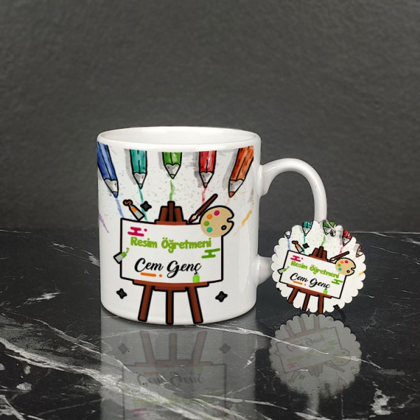 Resim Öğretmenine Hediye Kupa Bardak ve Anahtarlık Set