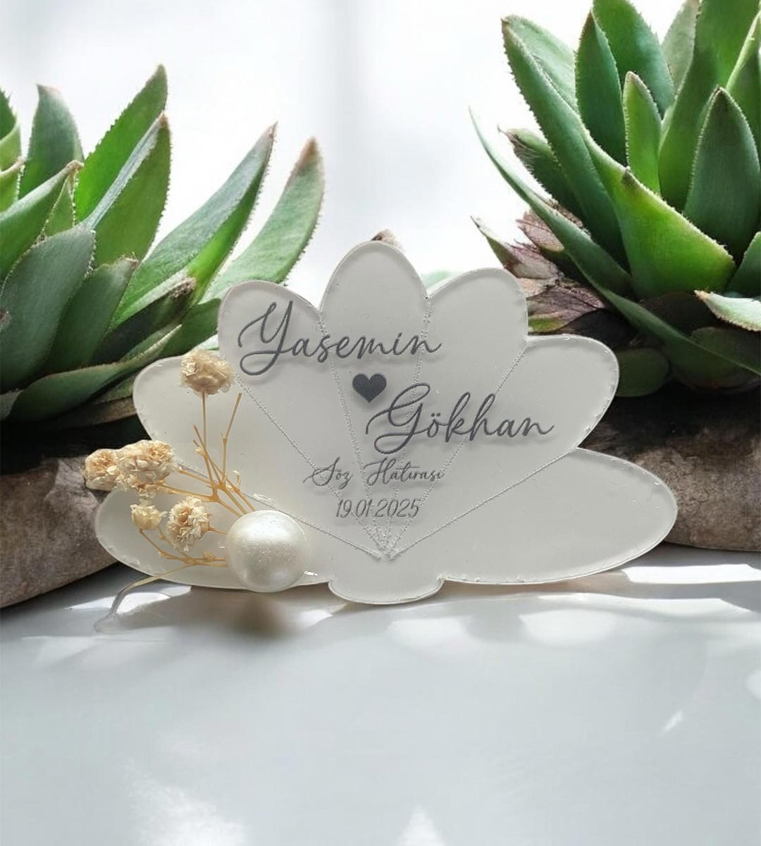 Söz Nişan Düğün Hediyesi Lotus Şeffaf Pleksi Magnet (30 Adet) sfflts2