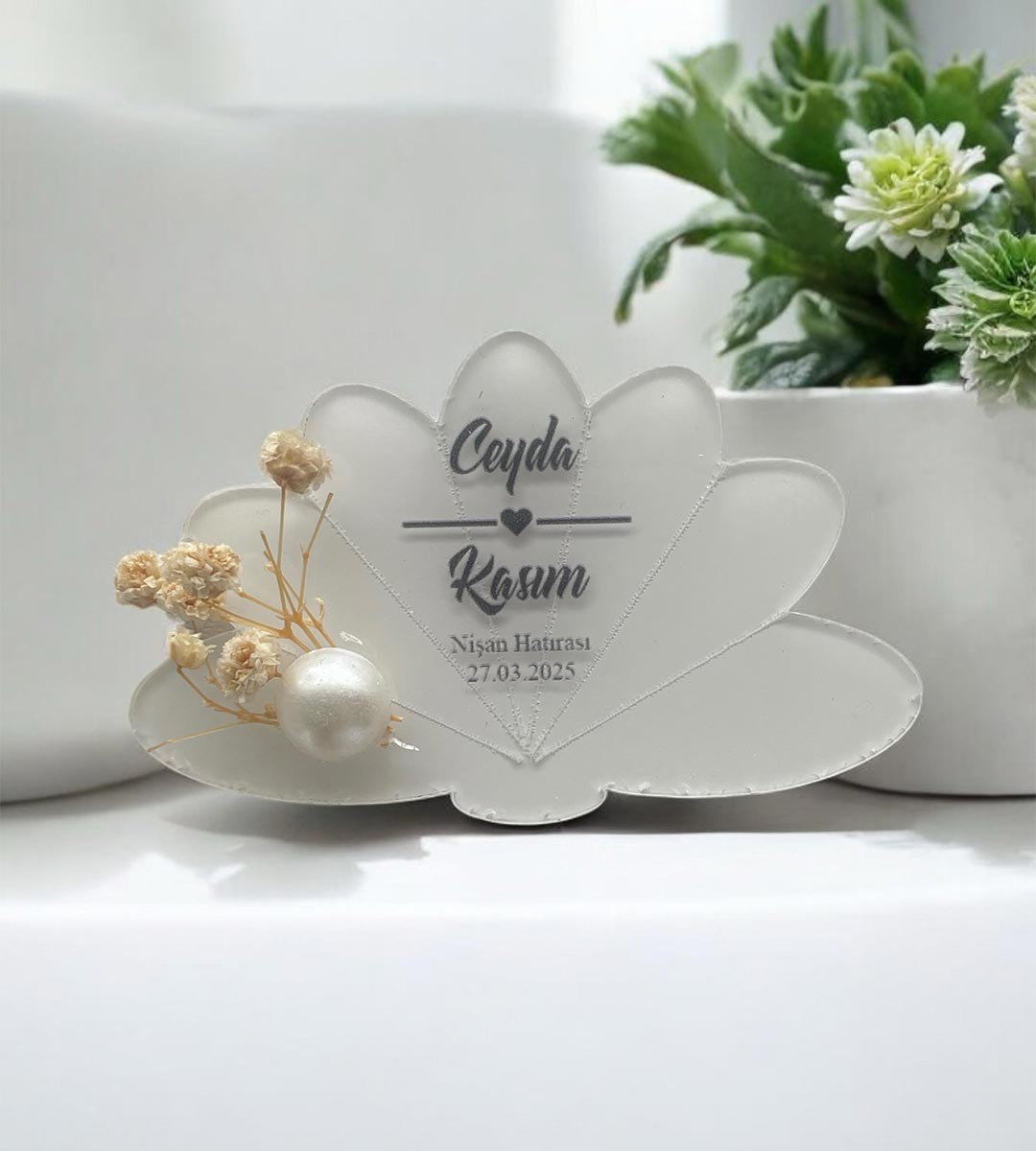 Söz Nişan Düğün Hediyesi Lotus Şeffaf Pleksi Magnet (30 Adet) sfflts3