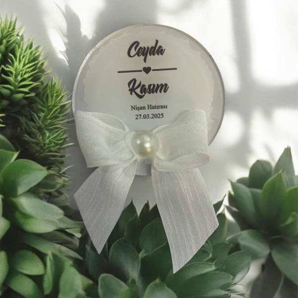 Söz Nişan Düğün Hediyesi Yuvarlak Şeffaf Pleksi Magnet (30 Adet) sffyv5