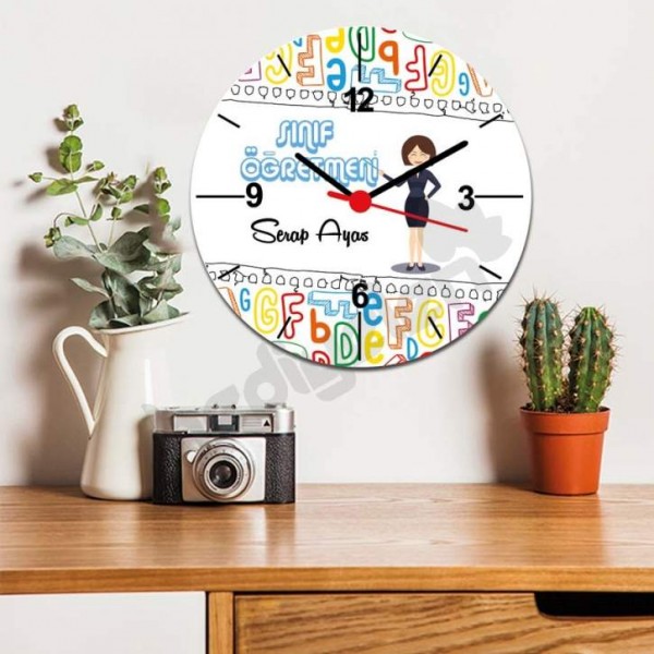 Sınıf Öğretmenine Hediye Sarı Tasarım Duvar Saati