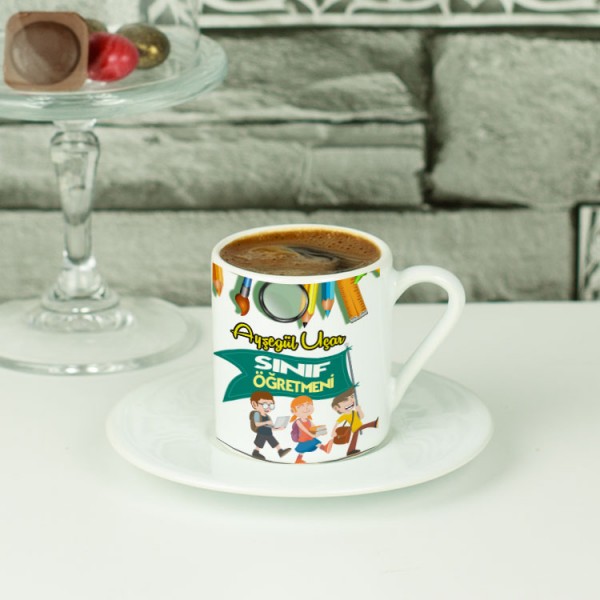Sınıf Öğretmenine Hediye Sarı Tasarım Kahve Fincanı