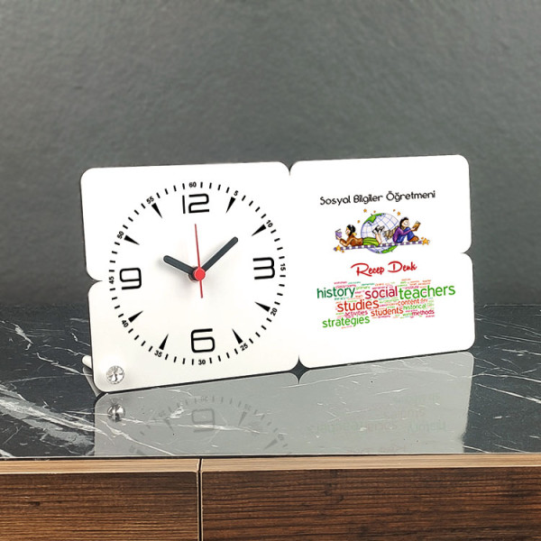 Sosyal Bilgiler Öğretmeni Ahşap Masa Saati