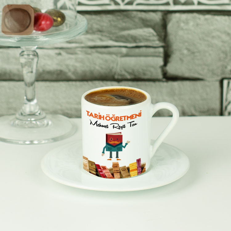 Tarih Öğretmenine Hediye Turuncu Tasarım Kahve Fincanı