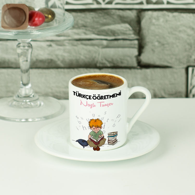 Türkçe Öğretmenine Hediye Çocuk Tasarım Kahve Fincanı