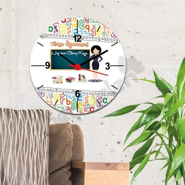 Türkçe Öğretmenine Hediye Harf Tasarım Duvar Saati