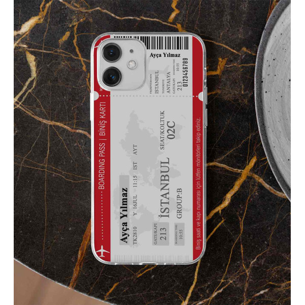 Uçak Bileti Tasarımlı İsme Özel Telefon Kılıfı (Sadece iPhone Modelleri)