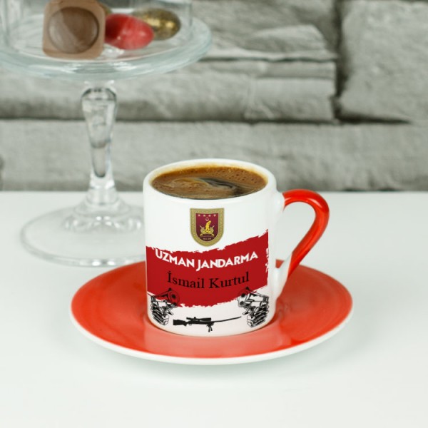 Uzman Jandarma Kırmızı Tasarım Kahve Fincanı