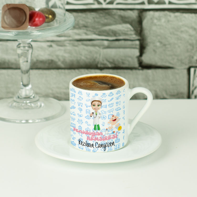 Yenidoğan Hemşiresi Pembe Tasarım Kahve Fincanı