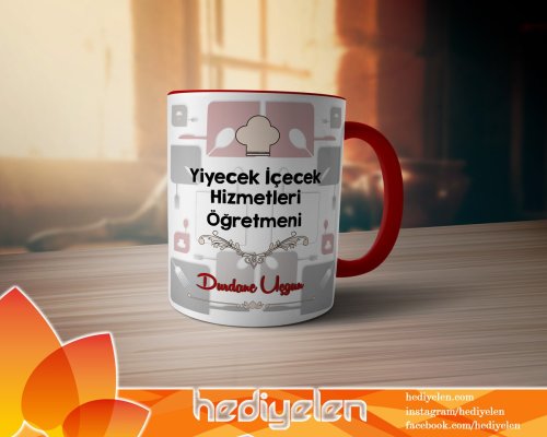 Yiyecek İçecek Hizmetleri Öğretmenine Hediye Kupa Bardak - Kırmızı